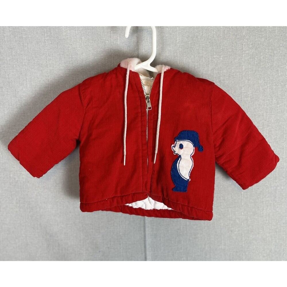 Vintage Corduroy Hooded Quilted Lined Baby Jacket Size 12 Penguin 1970'S RARE